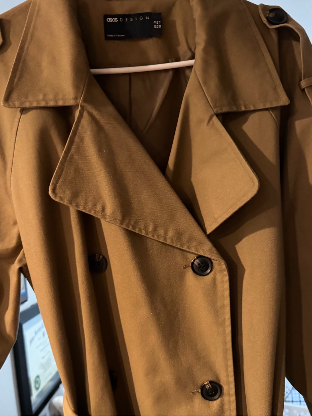 ASOS Mustard Brown Double-Breasted Trench Coat